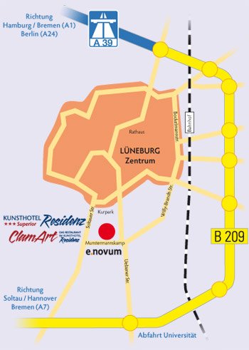 Anfahrt · Kunsthotel Residenz + Restaurant ClamArt · Munstermannskamp10 · 21335 Lüneburg